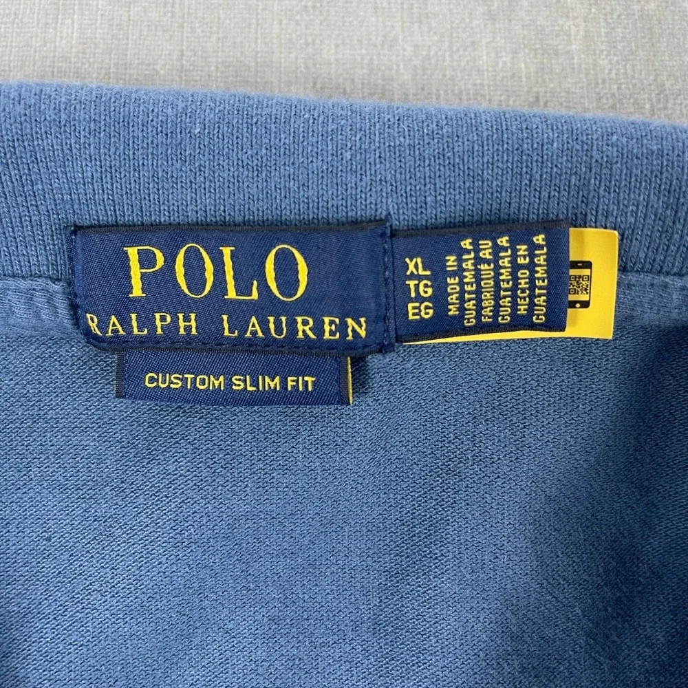 Polo Ralph Lauren Mens XL Blue Polo Shirt Custom Slim Fit Pink Pony Logo